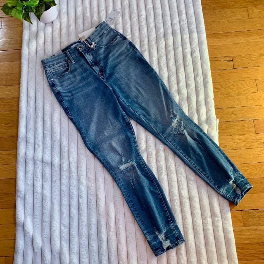 NWT Good American Distressed Stretch High-Rise Jeans | Blue | 6/28
